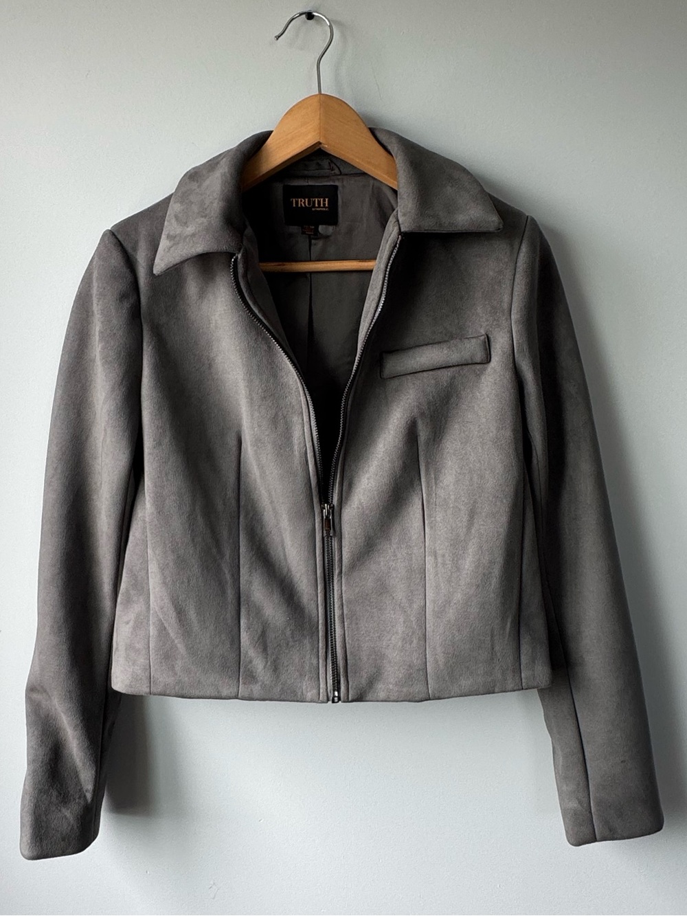 (XS) Gray Suede Zip-Front Women's Jacket